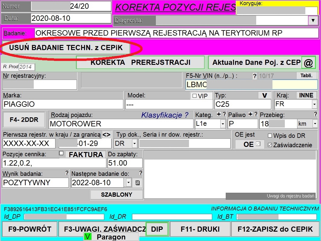 Usuń badanie techniczne z CEPiK